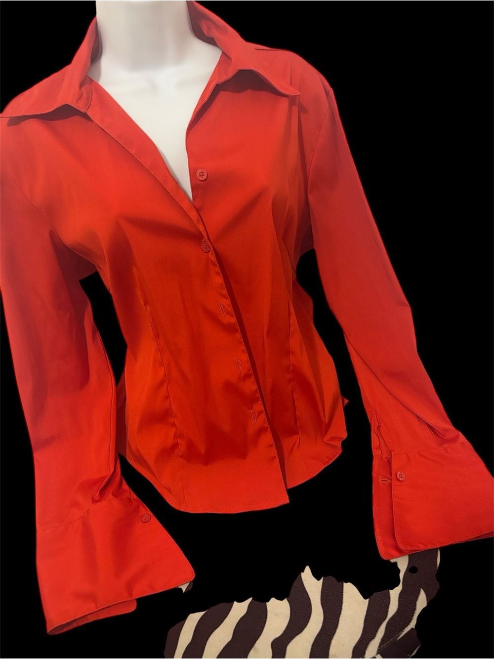 Vintage Red Satin Button Front Women’s Top